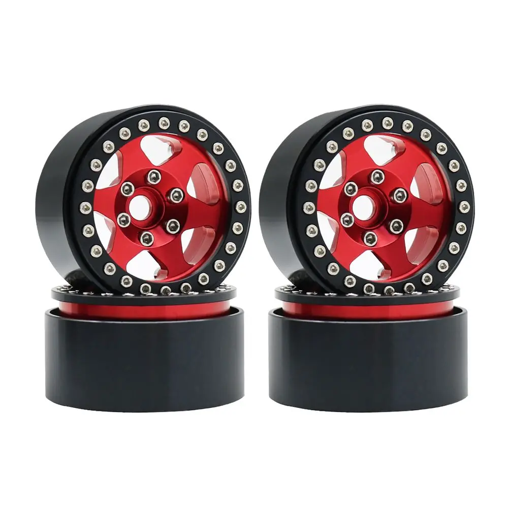 Hobby Details 1.9"Aluminum Wheels-6 Star (4) Red With Black Ring 1