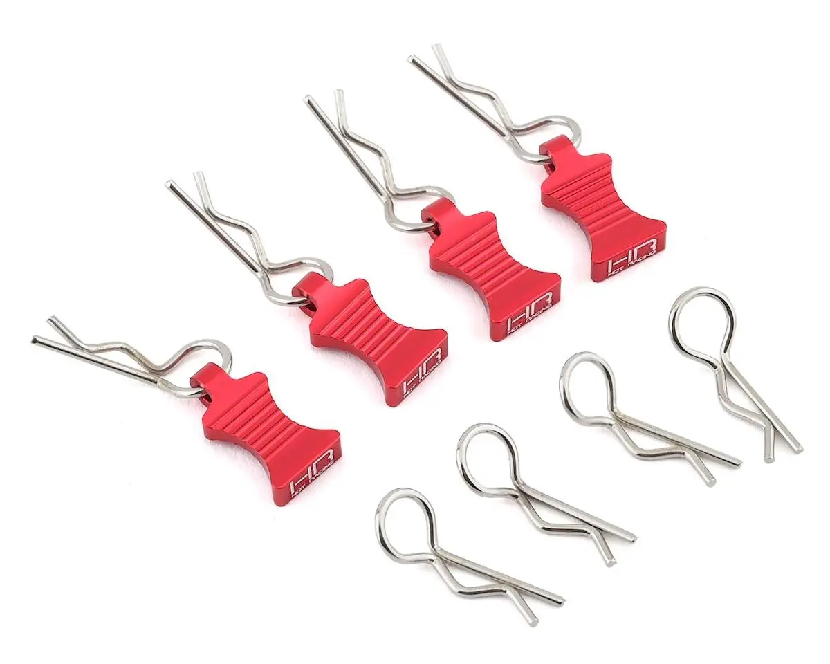 Hot Racing 1/10 Aluminum Ez Pulls W/Body Clips (Red) (4) 1