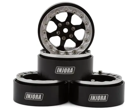 Injora 1.3" 6-Slot Aluminum Micro Crawler Beadlock Wheels (23G Ea) (Black/Chrome) (4) 1