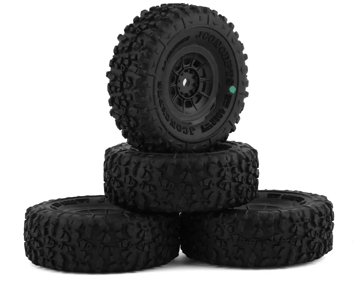Jconcepts Landmines 1.0" Pre-Mounted Tires W/Hazard Wheel (Black) (4) (Green) W/7Mm Hex 1