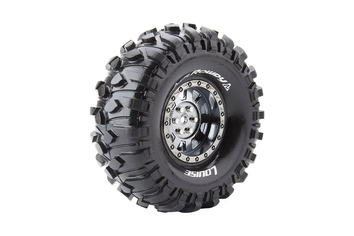 Louise Cr-Rowdy 1/10 1.9" Crawler Tires, 12Mm Hex, Super Soft, Mounted On Black Chrome Rim, Front/Rear (2) 1