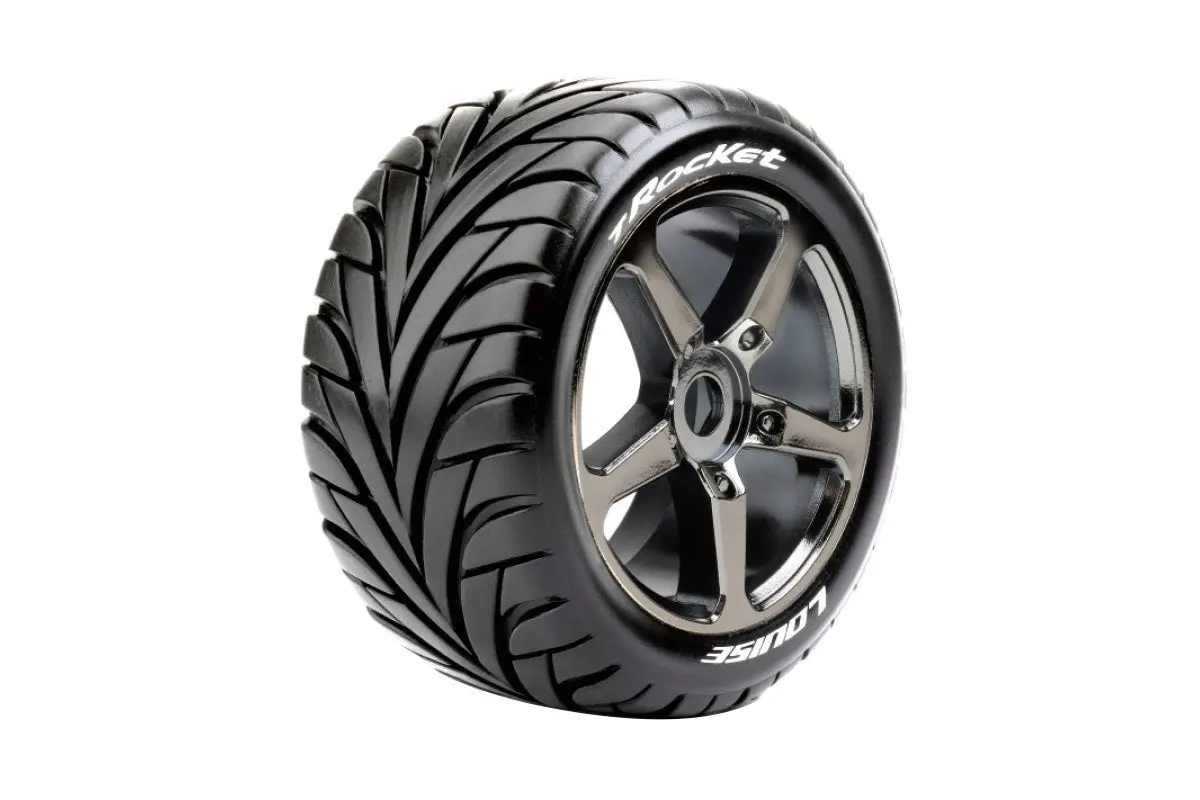 Louise R/C T-Rocket 1/8 Off-Road Truggy Tires, 0" Offset, 17Mm On Black Chrome Spoke Rim, Front/Rear (2) 1