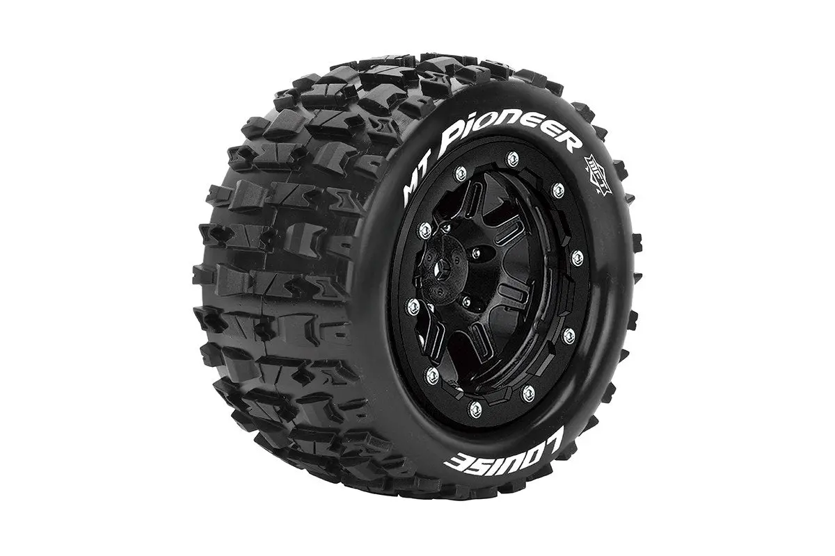 Louise Mft Mt-Pioneer 1/10 Monster Truck Tires, 1/2" Offset, 17Mm Hex, Soft, Mounted On Black Rim (2) 1
