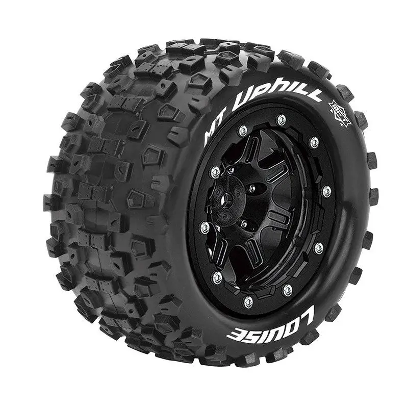 Louise Mft Mt-Uphill 1/10 Monster Truck Tires, 1/2" Offset, 17Mm Hex, Soft, Mounted On Black Rim (2) 1