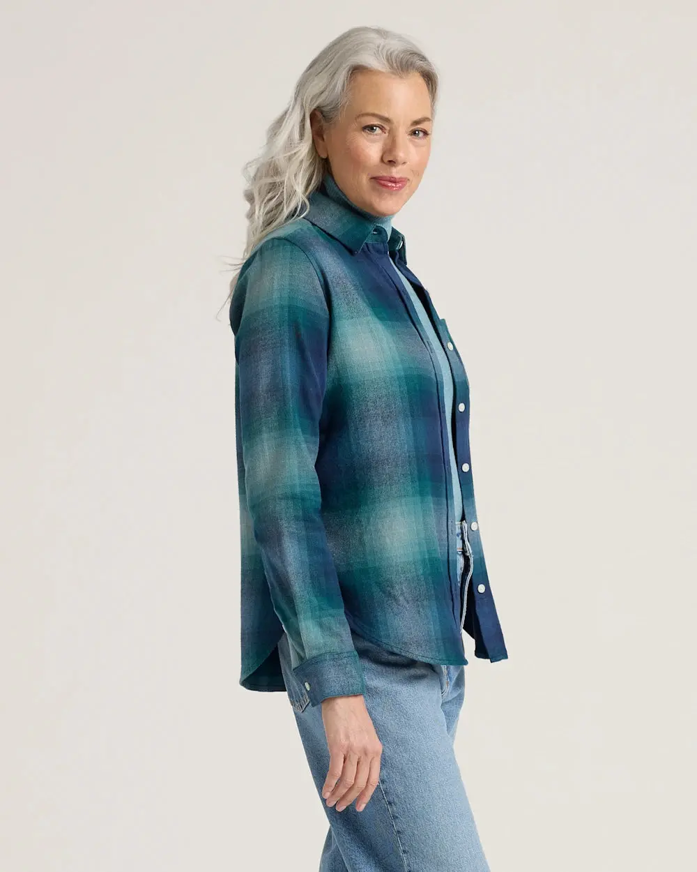 Pendleton Women's Relaxed Flannel Shirt In Teal Ombre 3