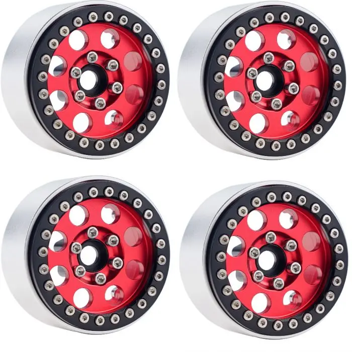 Power Hobby -B2 Aluminum 1.9 Beadlock Wheels 9Mm Hubs, Red, For 1/10 Rock Crawler, 4Pcs 1