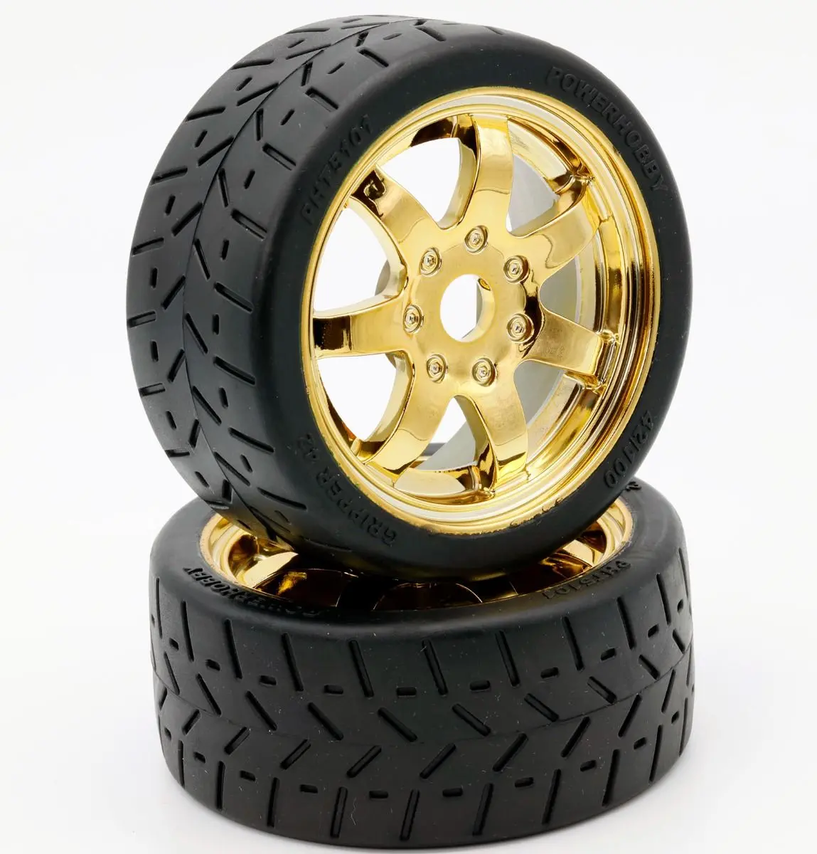 Power Hobby 1/8 Gripper 42/100 Belted Mounted Tires 17Mm Gold Wheels 1