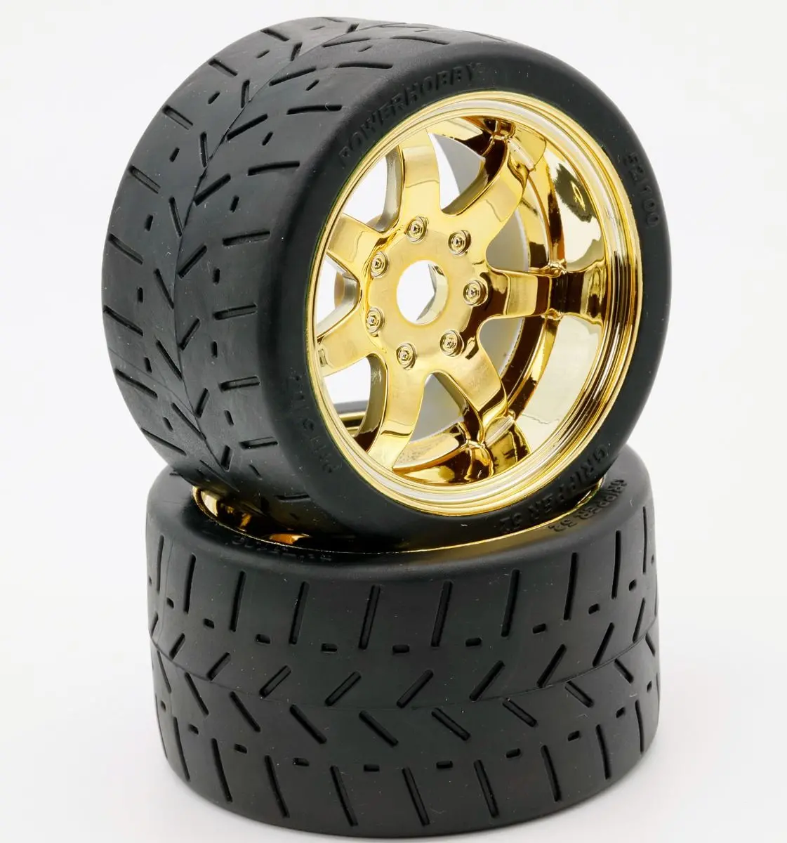 Power Hobby 1/8 Gripper 54/100 Belted Mounted Tires 17Mm Gold Wheels 1