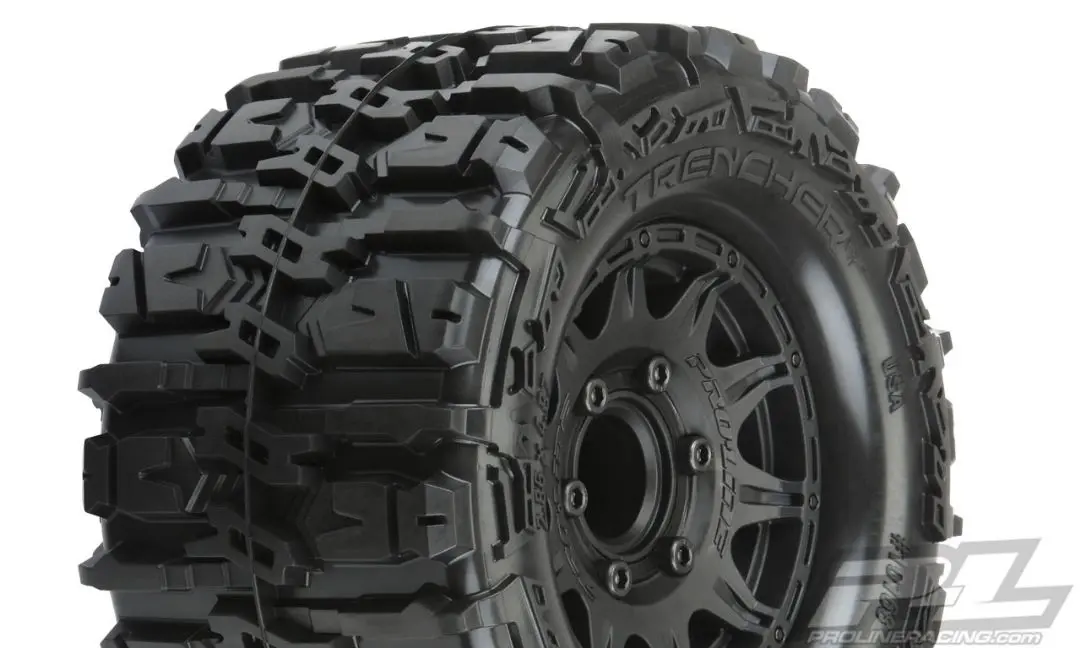 Pro-Line Trencher Hp 2.8" All Terrain Belted Truck Tires Mounted On Raid Black 6X30 Removable Hex Wheels (2) For Stampede 2Wd & 4Wd Front And Rear 1