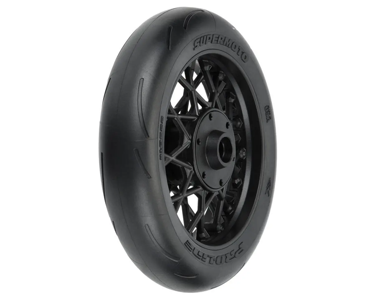 Pro-Line 1/4 Supermoto Motorcycle Front Tire Pre-Mounted (Black) (1) (S3) 1