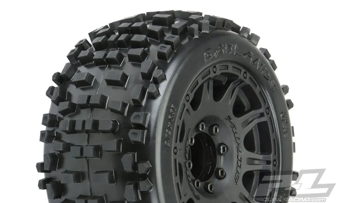 Pro-Line 1/8 Badlands 3.8" All Terrain Tires Mounted On Raid Black 8X32 Removable Hex Wheels (2) For 17Mm Mt Front Or Rear 1