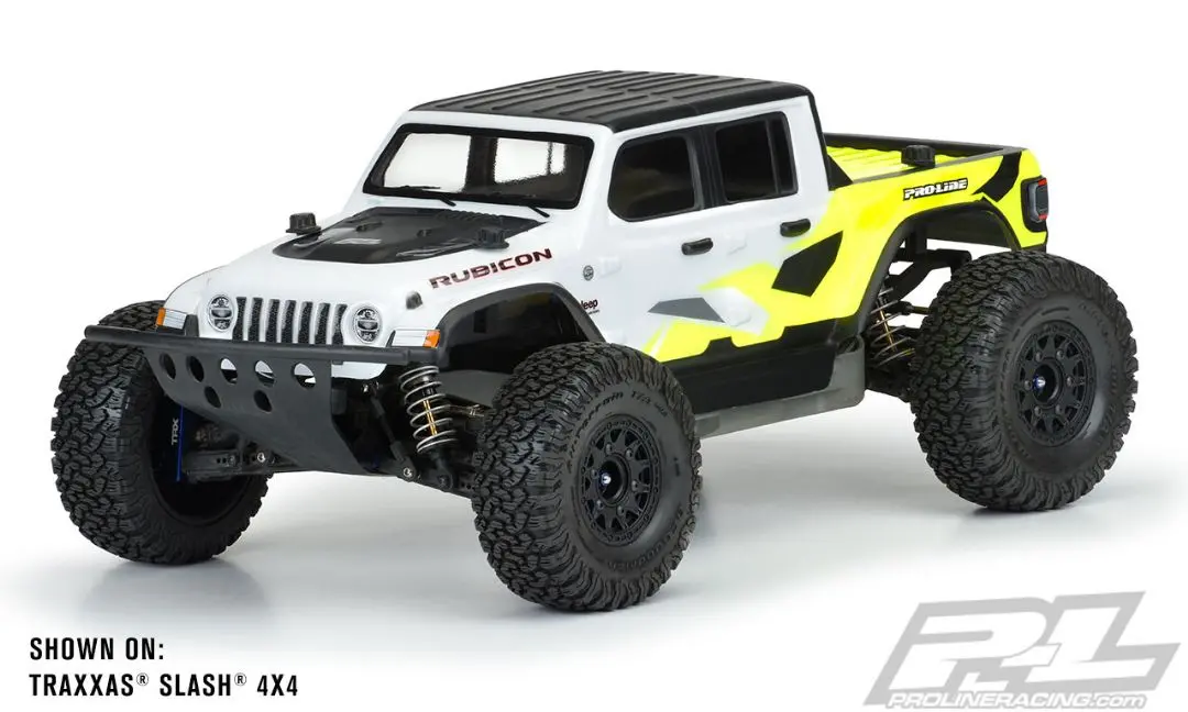 Pro-Line Jeep Gladiator Rubicon Clear Body For Slash 2Wd/4X4 (With Lcg Chassis & Extended Body Mounts), Arrma Senton 3S (W/O Side Guards), E-Revo 2.0 (With Extended Body Mounts) & Pro-Fusion Sc 4X4 1