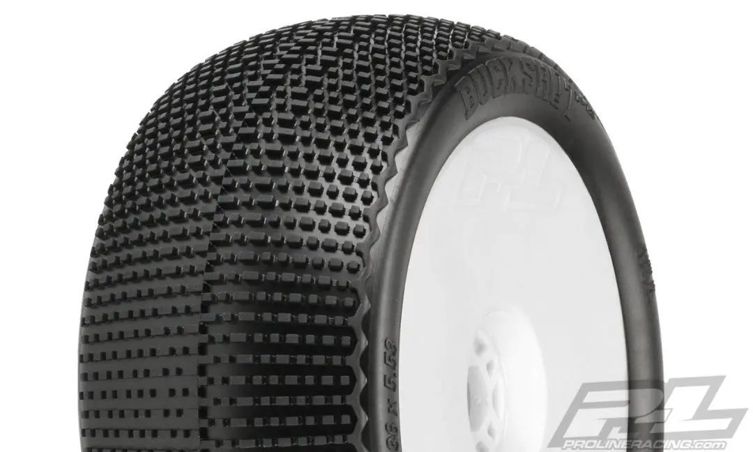 Pro-Line Buck Shot 4.0" S3 (Soft) Off-Road 1/8 Truck Tires Mounted On White Zero Offset Wheels (2) For Front Or Rear 1