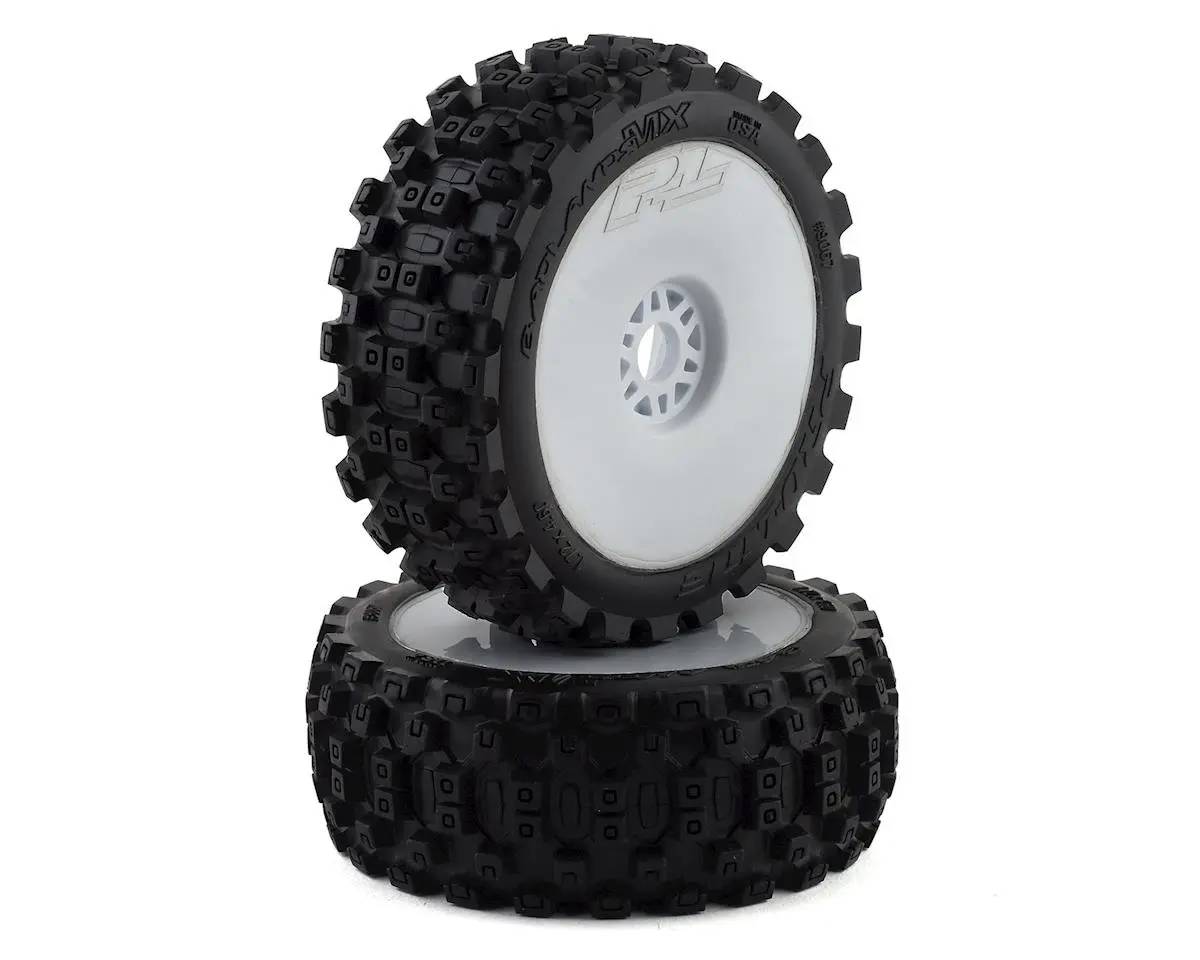Pro-Line Badlands Mx Pre-Mounted 1/8 Buggy Tires (White) (2) (M2) W/Velocity V2 Wheel 1