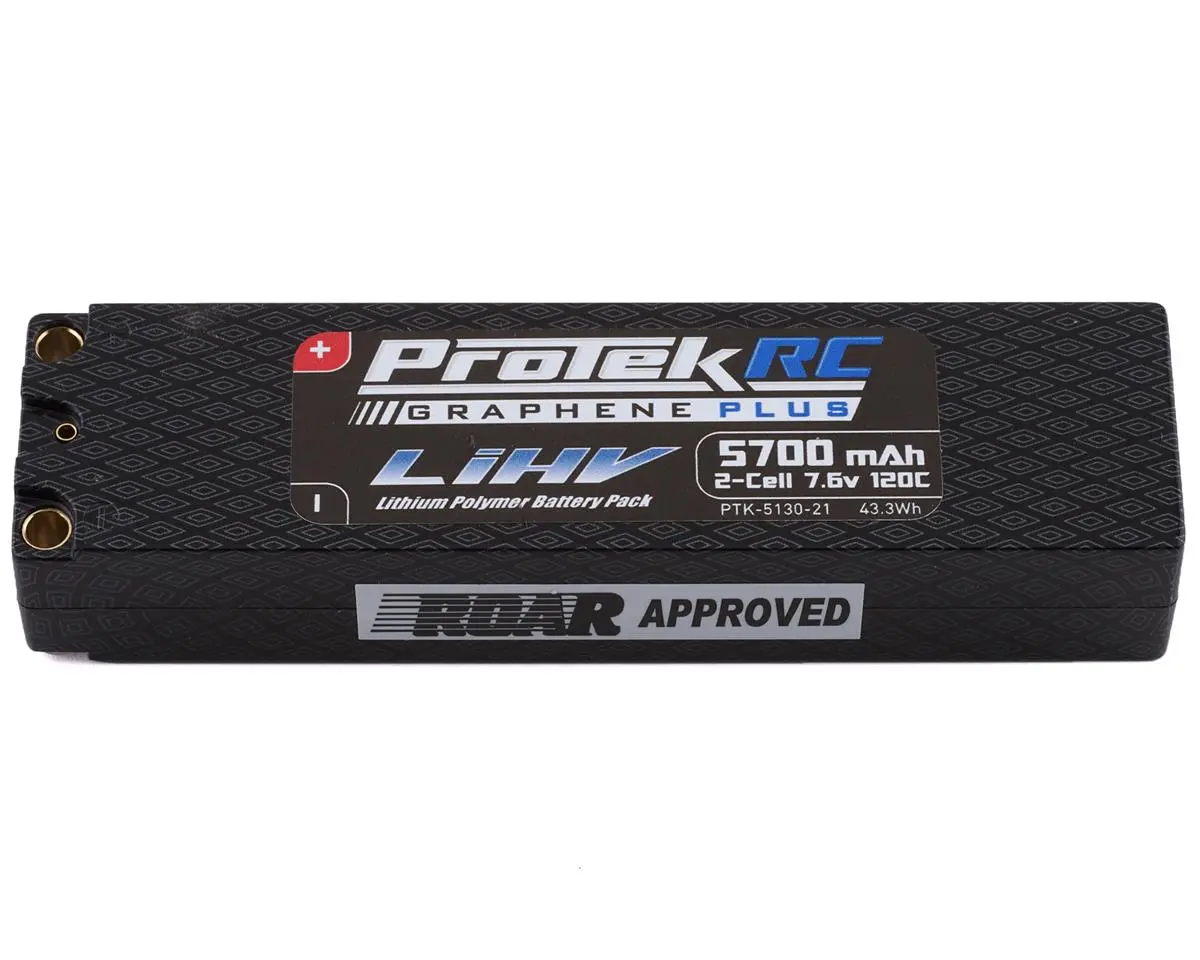 Protek Rc 2S Slim 120C Low Ir Si-Graphene + Hv Lipo Battery (7.6V/5700Mah) W/5Mm Connectors (Pending Roar Approved) 1