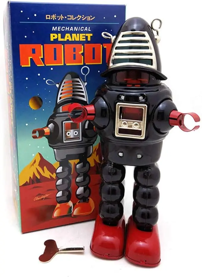 Black Wind Up Planet Robot Tin Toy 1