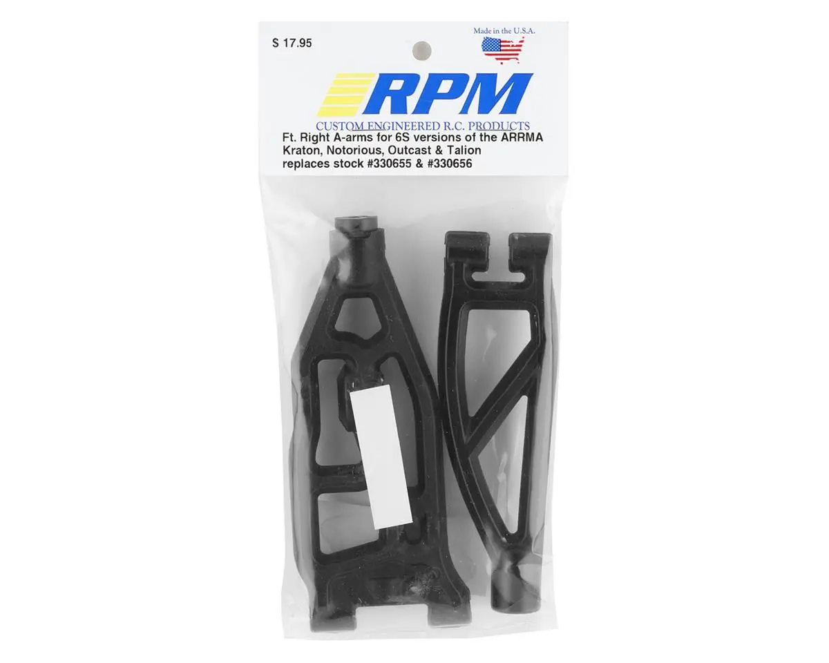 Rpm Arrma Kraton/Outcast 6S Front Right Upper & Lower Suspension Arm Set (Black) 1