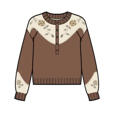 Pendleton Women's Western Floral Henley Sweater In Spice Brown 2