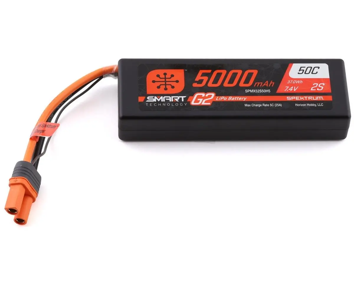Spektrum Rc 2S Smart Lipo 50C Hard Case Battery Pack (7.4V/5000Mah) W/Ic5 Connector 1