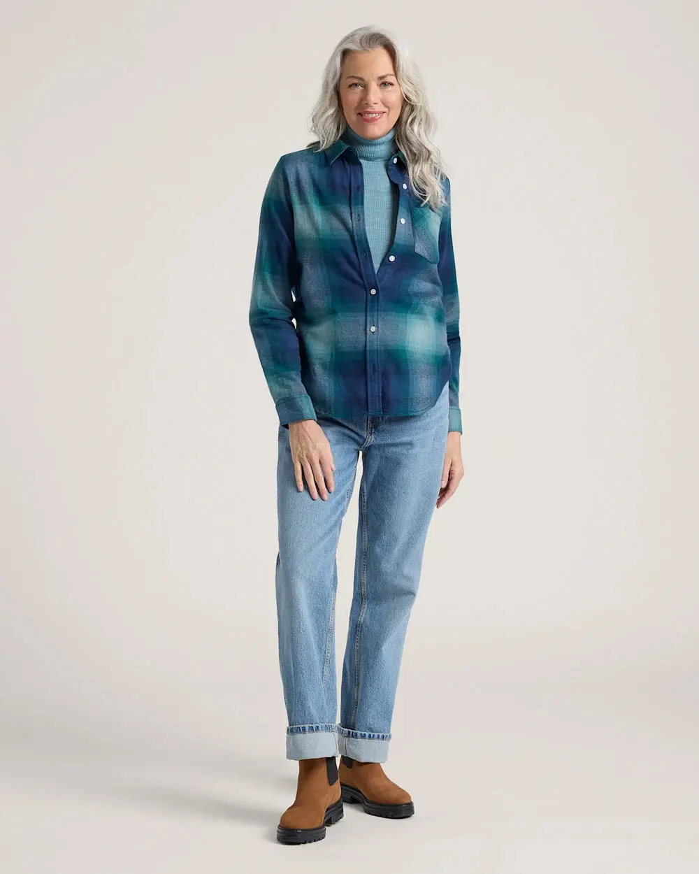 Pendleton Women's Relaxed Flannel Shirt In Teal Ombre 1