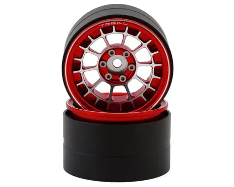 Treal Hobby 2.2" Type-A Aluminum 1/10 Rock Crawler Beadlock Wheels (Red) (2) (115G Ea) 1