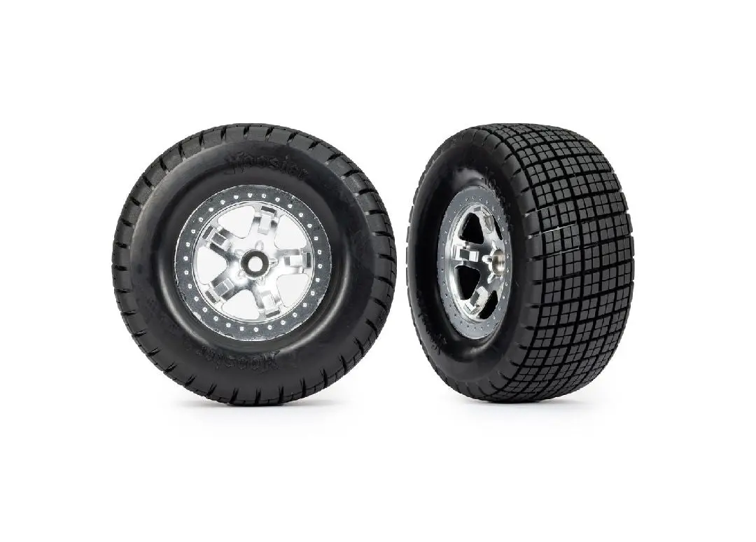 Traxxas Hoosier Tires On Satin Chrome Wheels (2Wd Front) 1