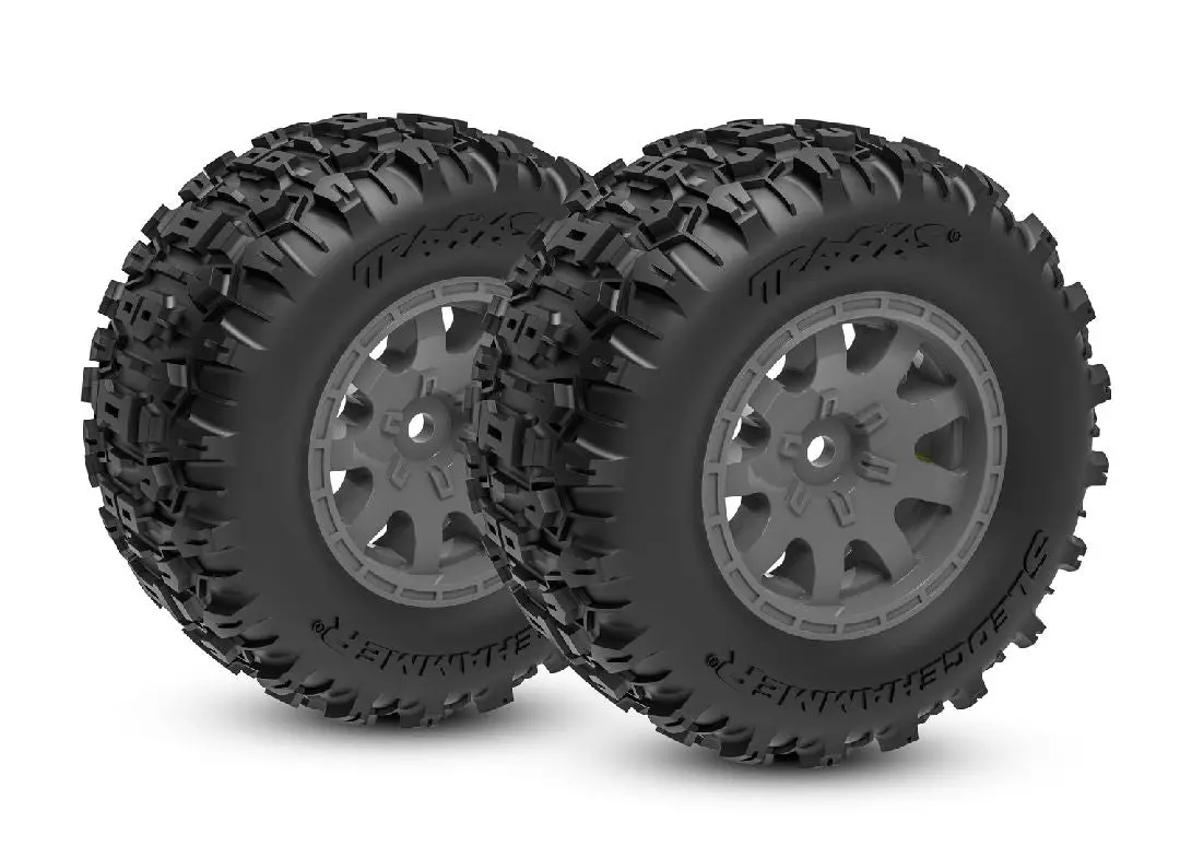 Traxxas Tires & Wheels, Assembled (Charcoal Gray)(Front) (2) 1