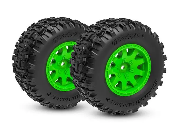 Traxxas Tires & Wheels, Assembled (Green Wheels)(Front)(2) 1