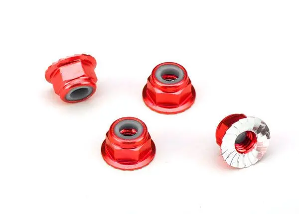 Traxxas 4Mm Aluminum Flanged Serrated Nuts (Red) (4) 1