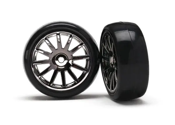 Traxxas Latrax Pre-Mounted Slick Tires & 12-Spoke Wheels (Black) 1