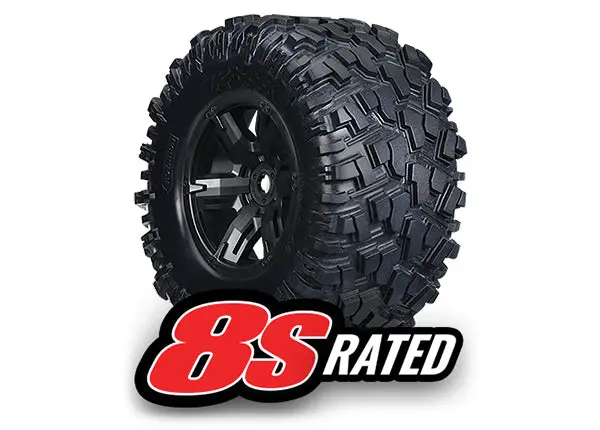 Traxxas Tires & Wheels, Assembled, Glued (X-Maxx Black Wheels, Maxx At Tires, Foam Inserts) (Left & Right) (2) 8S Rated 1