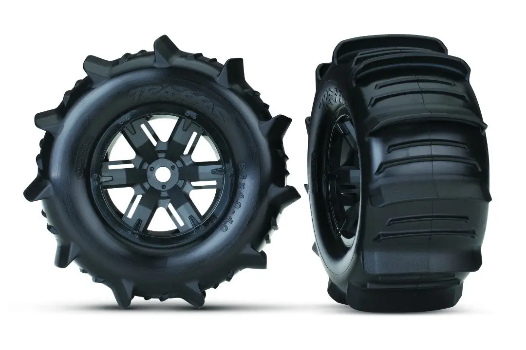 Traxxas Tires & Wheels, Assembled, Glued (X-Maxx Black Wheels, Paddle Tires, Foam Inserts) (Left & Right) (2) 1