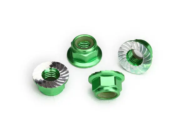 Traxxas Nuts, 5Mm Flanged Nylon Locking (Aluminum, Green-Anodized, Serrated) (4) 1