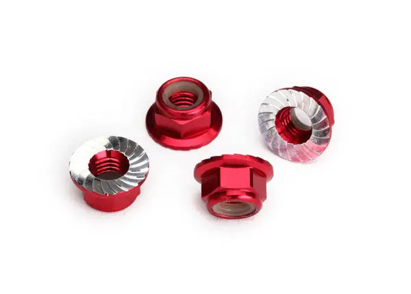 Traxxas Nuts, 5Mm Flanged Nylon Locking (Aluminum, Red-Anodized, Serrated) (4) 1