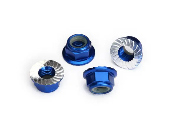 Traxxas Nuts, 5Mm Flanged Nylon Locking (Aluminum, Blue-Anodized, Serrated) (4) 1