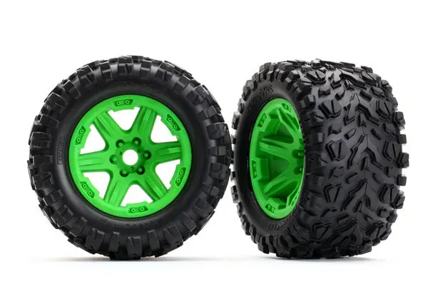 Traxxas Tires & Wheels, Assembled, Glued (Green Carbide Wheels, 1