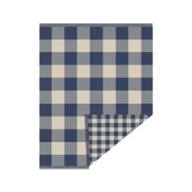 Pendleton Fringed Organic Cotton Throw Block Plaid Indigo 1