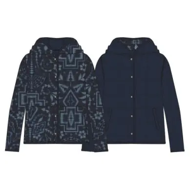 Pendleton Women's Reversible Hooded Jacket In Navy Harding Ikat 1