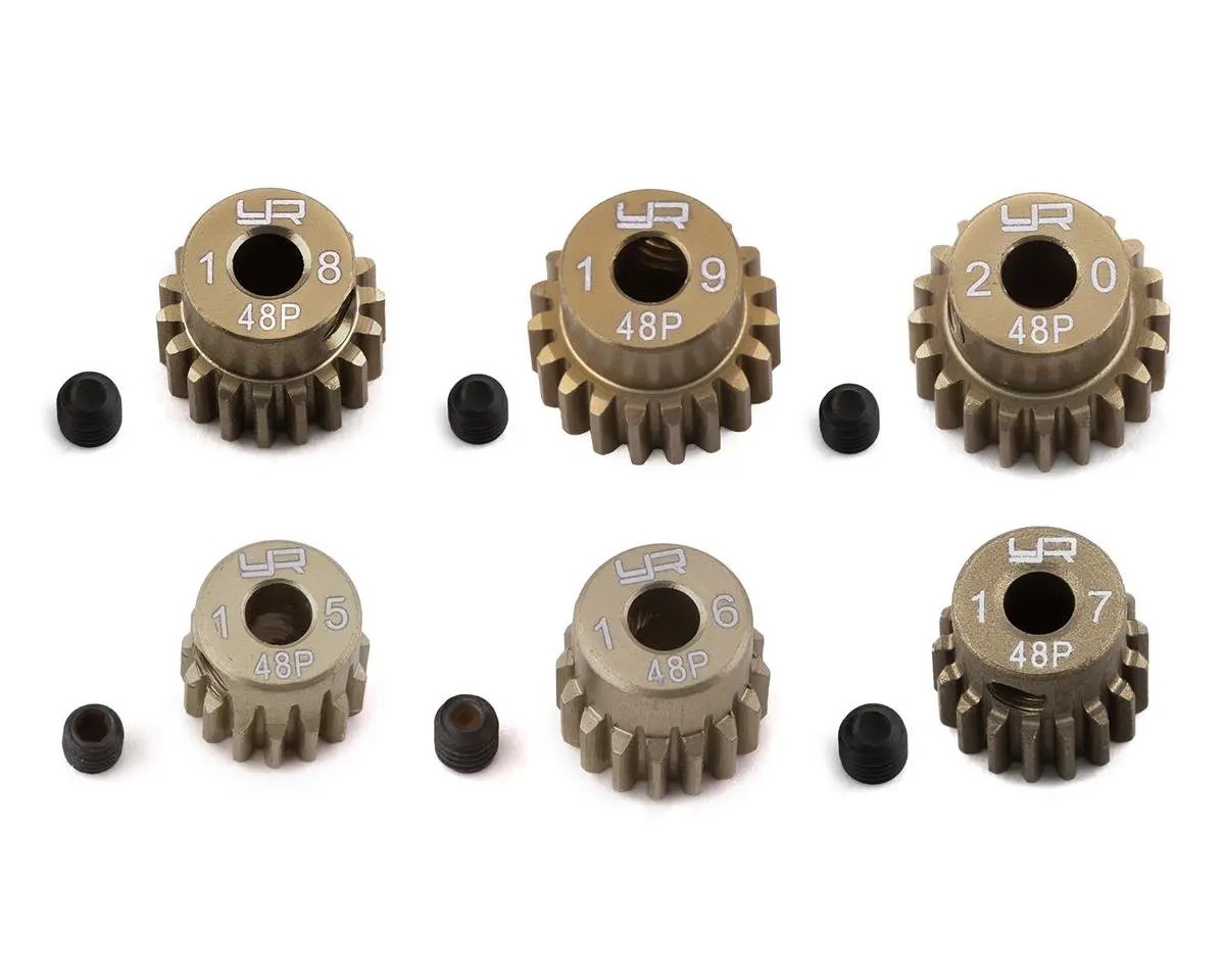 Yeah Racing Hard Coated 48P Aluminum Pinion Gear Set (15, 16, 17, 18, 19, 20T) (3.17Mm Bore) 1