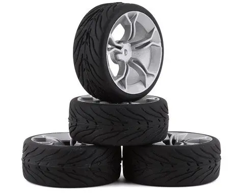 Yeah Racing Spec T Pre-Mounted On-Road Touring Tires W/Ms Wheels (Silver) (4) W/12Mm Hex & 3Mm Offset 1