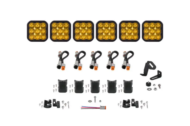 Diode Dynamics Ss5 Sport Universal 6-Pod Lightbar — Yellow Driving Beam, Crosslink Mounting 1