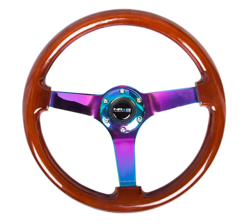 Nrg Classic Dark Wood Reinforced Steering Wheel – 350Mm Diameter, 3-Spoke Design With Neochrome Trim 1