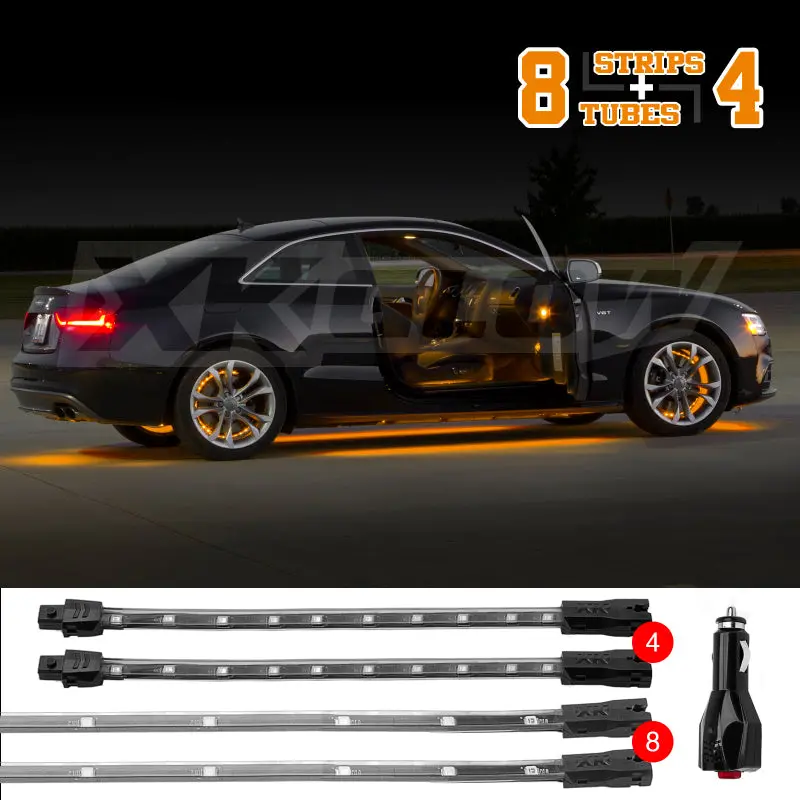 Xk Glow Amber Underglow Led Accent Light Kit – 8X24-Inch + 4X8-Inch Strip, Single-Color Illumination 2