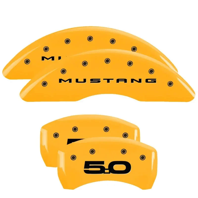 Mgp Engraved 4-Piston Caliper Covers – Front & Rear For 2015+ Ford Mustang (Red Finish With Silver Chrome) 2