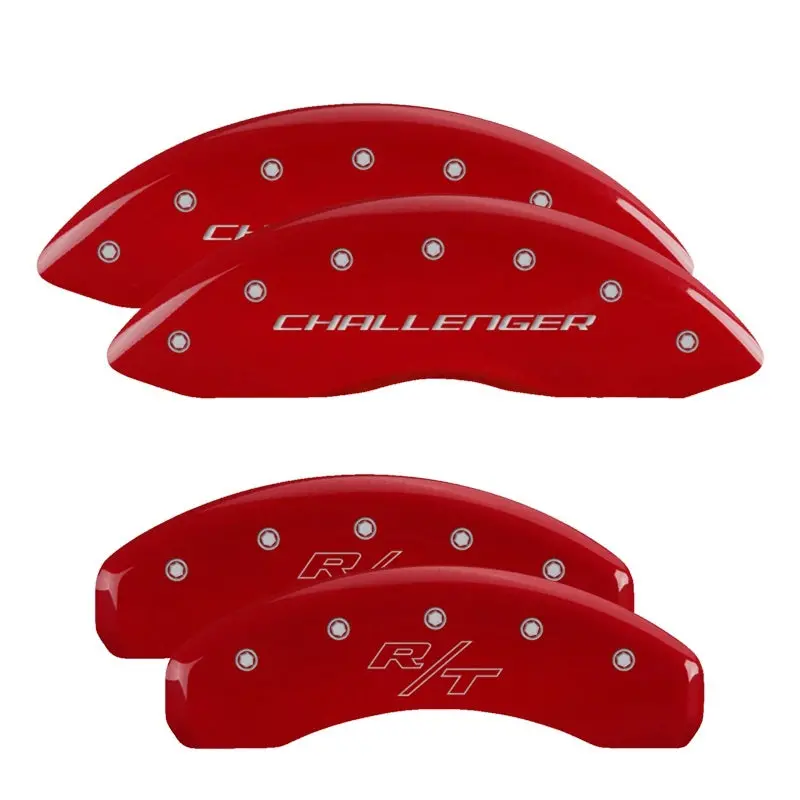 Mgp Engraved Caliper Covers: Front Block & Rear Vintage-Style Design For Dodge Challenger Rt – Red Finish With Silver Accents 2