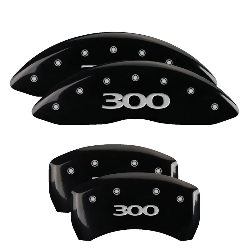 Mgp Engraved 4-Piston Caliper Covers – Front & Rear, Matte Black Finish With Silver Chrome Accents 1