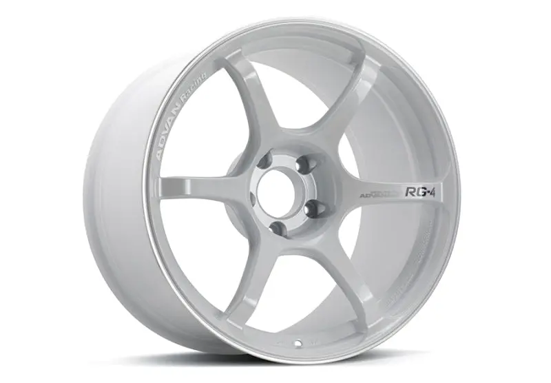 Advan Rg-4 18X8.5 Racing Wheel – 5X114.3, +44 Offset, White Metallic Finish With Ring Accent 1
