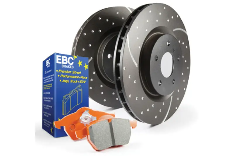 Ebc S8 Brake Kit – Orangestuff Pads Paired With Gd Series Drilled/Slotted Rotors 1