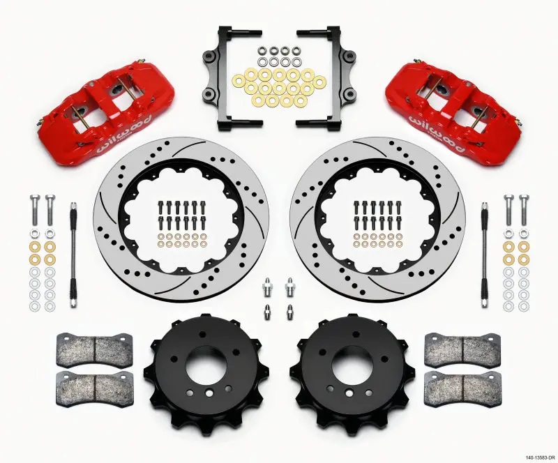 Wilwood Aero4 Rear Brake Kit — 14" Red Drilled Rotors With Stainless Lines For 2007–2011 Bmw E90 Series 1