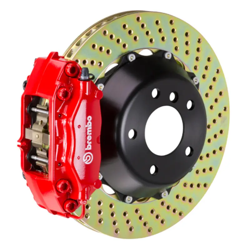 Brembo Gt Rear Brake Kit For 2006–2008 Bmw Z4 M-Coupe/Roadster – 4-Piston Calipers, 345X28Mm Two-Piece Drilled Rotors (Red) 1